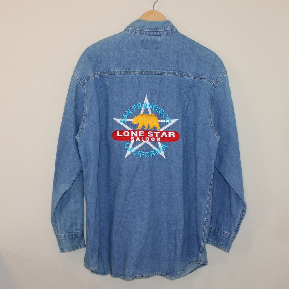 Lone Star Saloon San Francisco blue denim shirt L gay bar embroidery bear & star